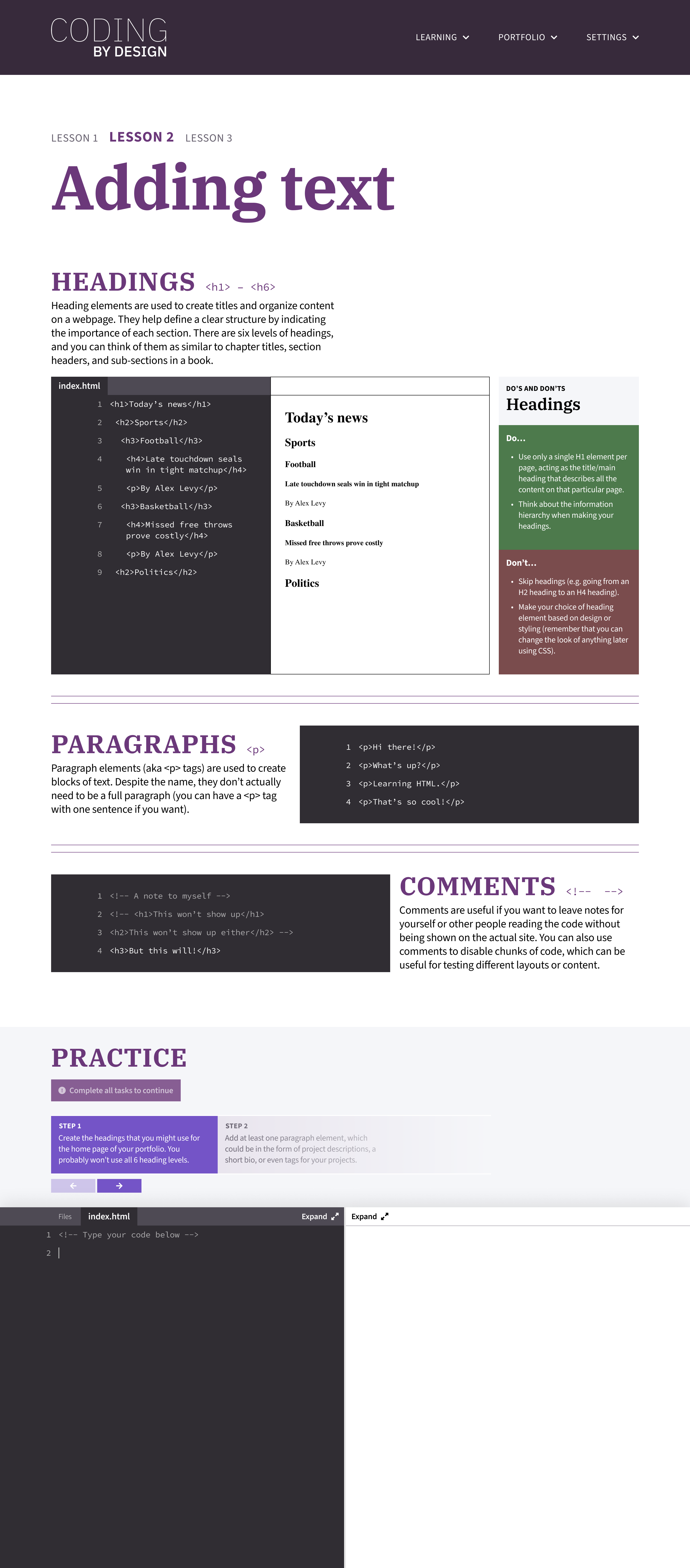 Adding text lesson page.
